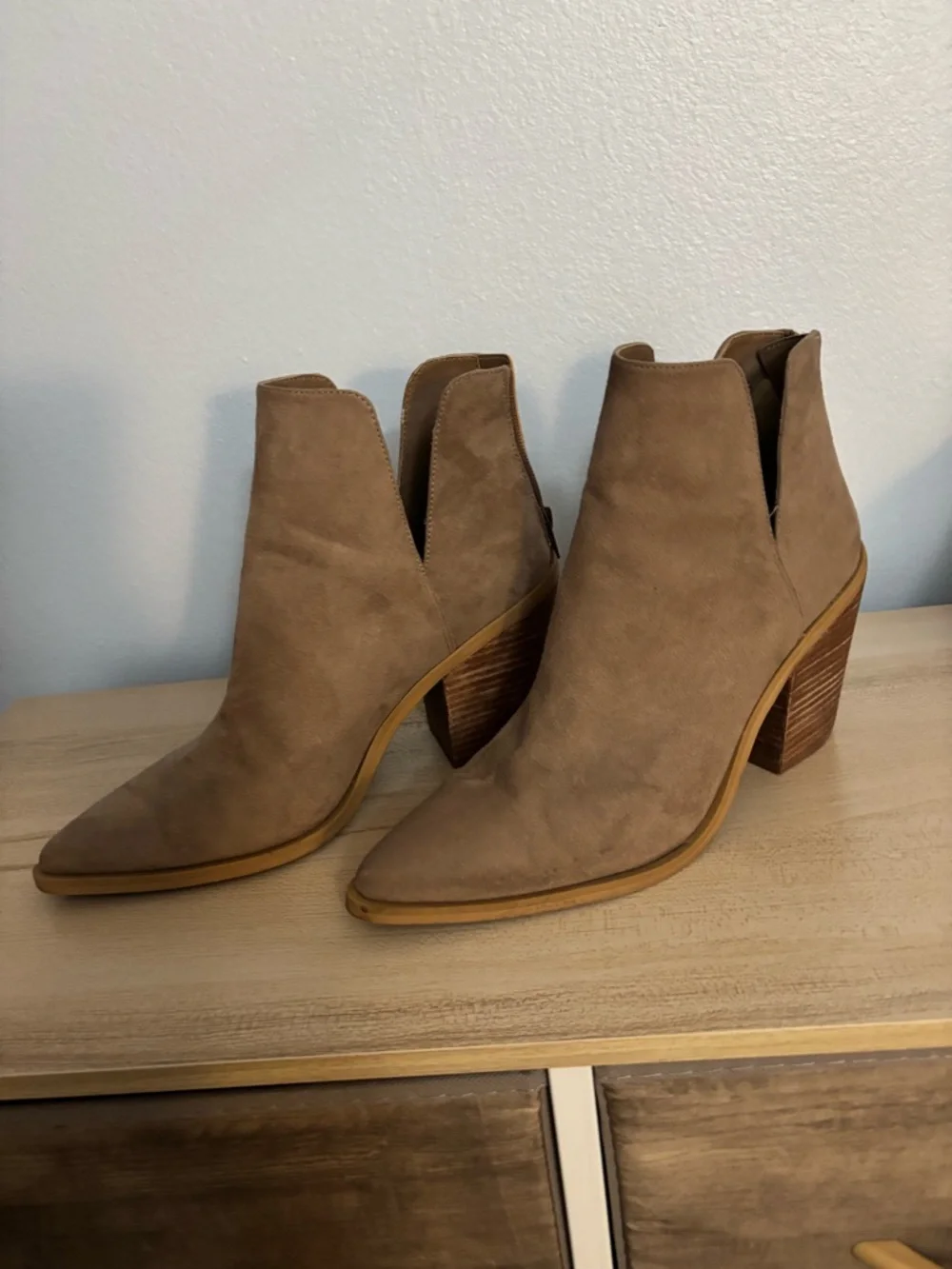 Abound Taupe Suede Pointed Toe Ankle Booties - Picture 2 of 7